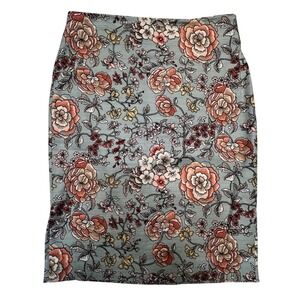 LOFT Light‎ Blue & Pink Floral Pencil Skirt Cotton Stretch Size 4P